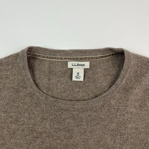 LL Bean Brown Classic Cashmere Crewneck Sweater M Old Money Quiet Luxury Minimal - Picture 3 of 9